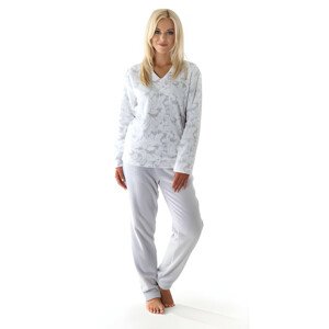 FLORA teplé pyžamo M pohodlné domáce oblečenie 9102 šedý tisk na bílé