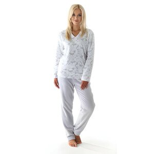 FLORA teplé pyžamo L pohodlné domáce oblečenie 9102 šedý tisk na bílé