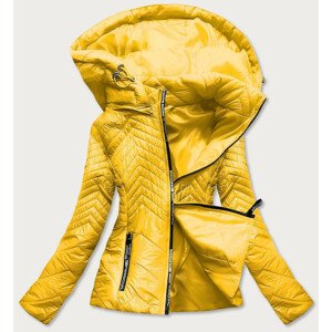 Krátka žltá prešívaná dámska bunda s kapucňou (B9566) Žlutá XXL (44)