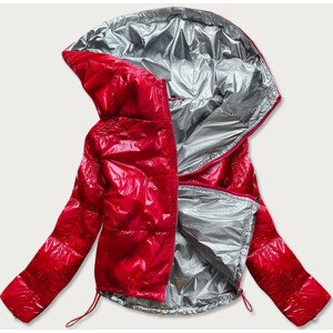 Lesklá červená prešívaná dámska bunda s kapucňou (B9560) odcienie czerwieni XXL (44)