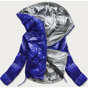 Svetlo modrá lesklá prešívaná dámska bunda s kapucňou (B9560) odcienie niebieskiego XXL (44)