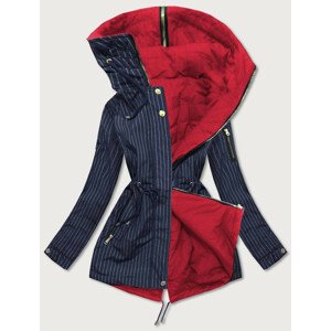 Obojstranná pruhovaná tmavo modro-červená bunda s kapucňou (W659BIG) Červená 52