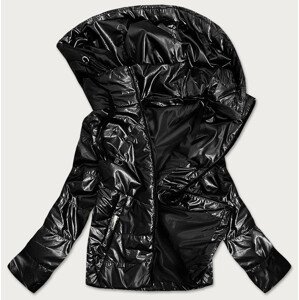 Lesklá čierna dámska bunda s kapucňou (B9575) odcienie czerni 46