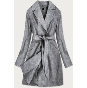 Šedý dámsky kabát s drobným károvaným vzorom (2706) šedá S (36)