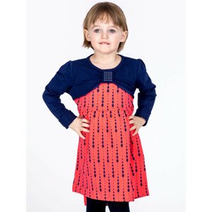 Detské bavlnené šaty s potlačou a dlhými rukávmi koralovej farby 116