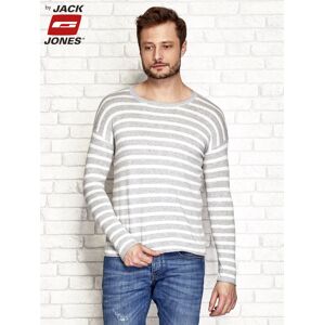 Pánsky pruhovaný sveter vo farbe ecru-grey L