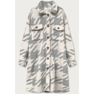 Šedý dámsky košeľový kabát s pepitovým vzorom (2099) okrová ONE SIZE