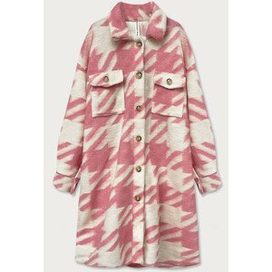 Ružový dámsky košeľový kabát s pepitovým vzorom (2099) Růžová ONE SIZE