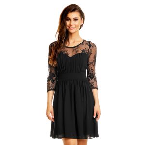 Spoločenské dámske šaty s čipkovanými rukávmi stredne dlhé čierne - Čierna / XL - MAYAADI čierna XL