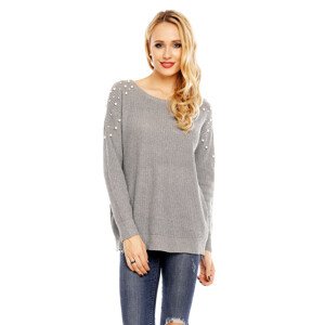 Dámsky sveter s ozdobnými perličkami sivý - sivé / UNI - House Style UNI šedá