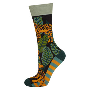 Pánske ponožky SOXO GOOD STUFF - Gepardy ZIELONY/POMARAŃCZOWY 40–45