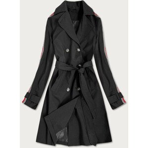 Čierny tenký kabát-trenčkot s opaskom (TR902) černá S (36)